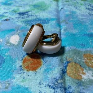 Amazing White and Gold Vintage Monet Clip on Earrings
